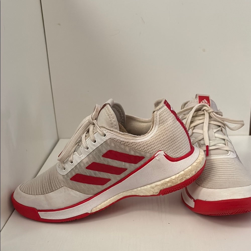Womens Adidas Athletic Shoes white&red quality shoes excellent!#volleyball#run